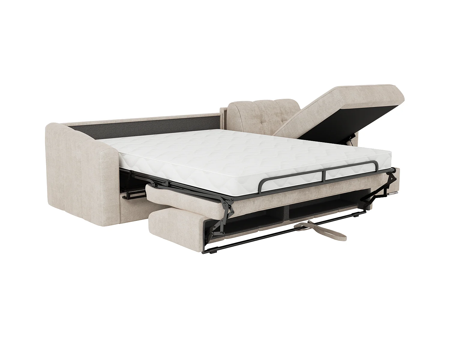 Canapé d'angle convertible et réversible express en tissu texturé beige - Couchage 140 cm - Matelas 14 cm DARIELO