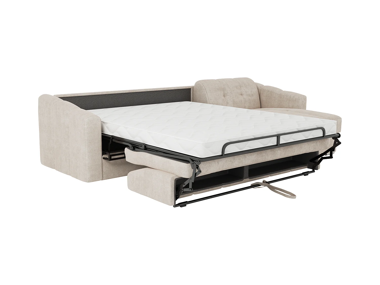 Canapé d'angle convertible et réversible express en tissu texturé beige - Couchage 140 cm - Matelas 14 cm DARIELO