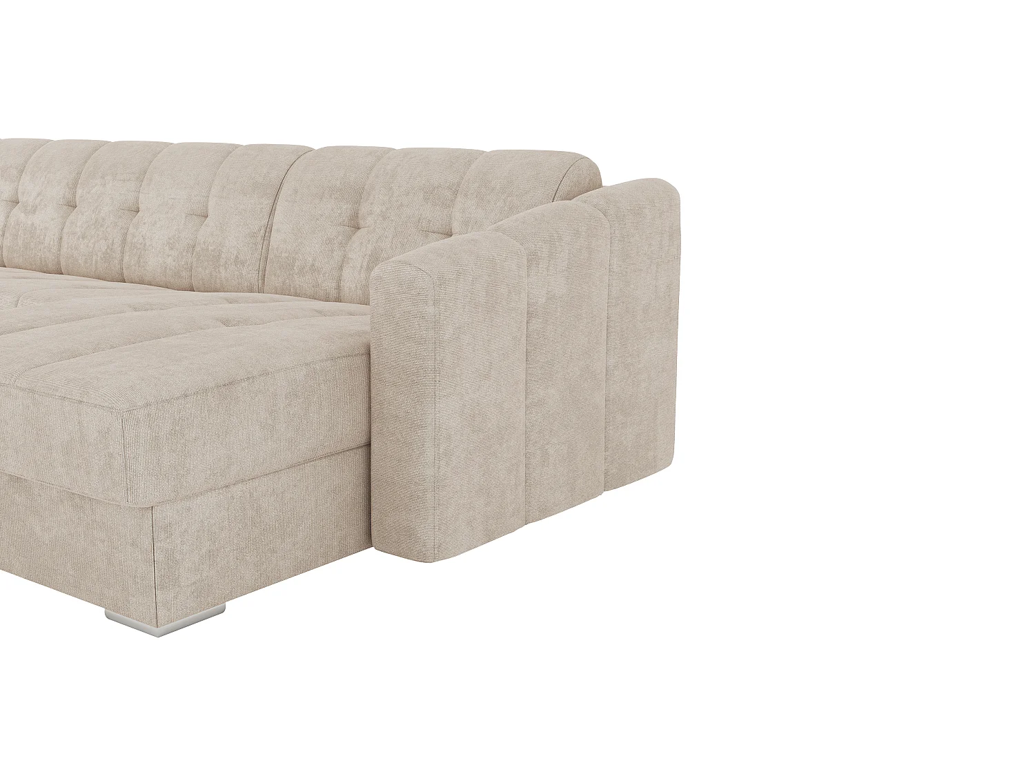 Vendbar og uttrekkbar hjørnesofa i teksturert beige stoff - Soveplass 140 cm - 14 cm madrass DARIELO