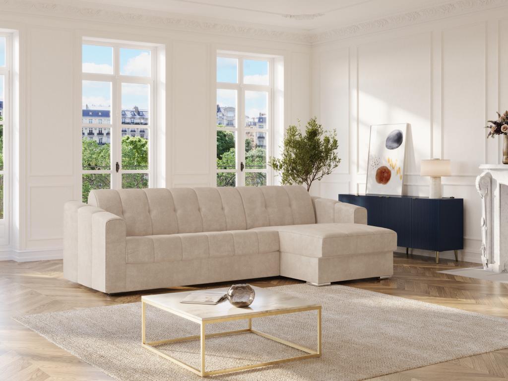 Eckschlafsofa mit Matratze - Ecke wechselbar - Strukturstoff - Beige - Lieg günstig online kaufen
