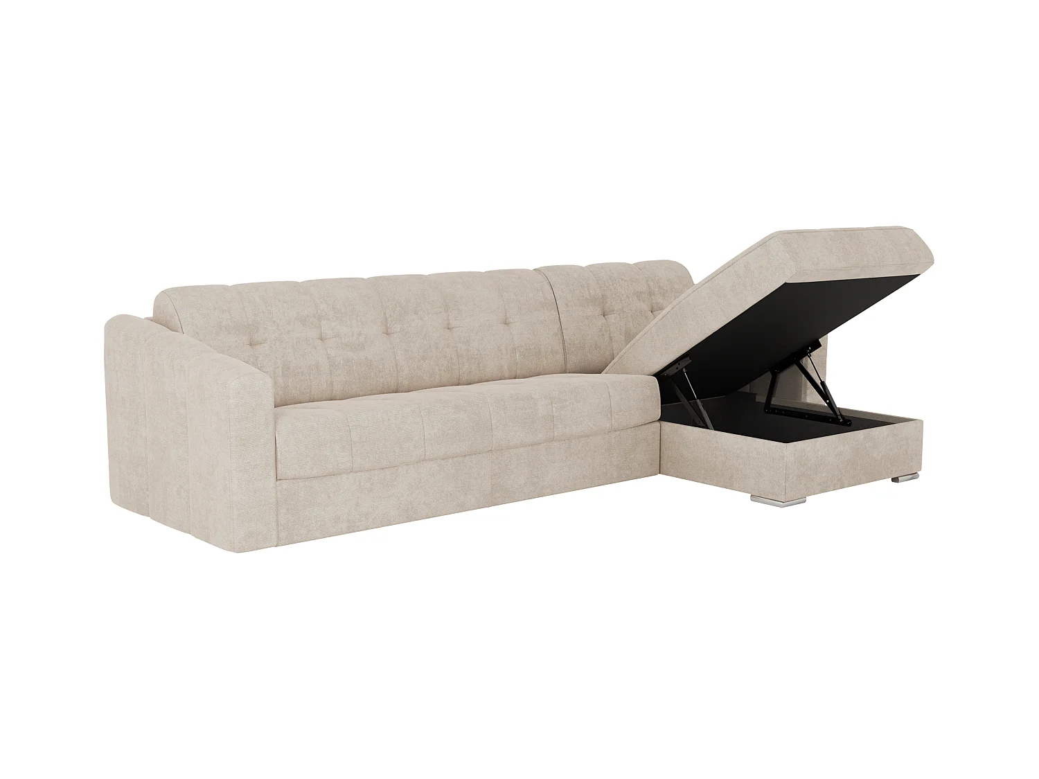 Canapé d'angle convertible et réversible express en tissu texturé beige - Couchage 140 cm - Matelas 22 cm avec mémoire de forme DARIELO