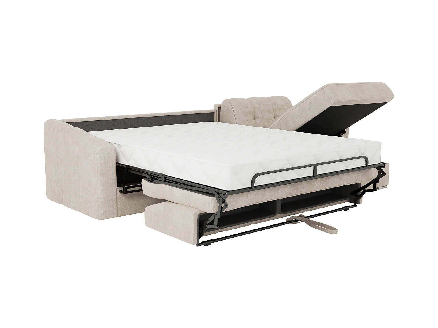 Canapé d'angle convertible et réversible express en tissu texturé beige - Couchage 140 cm - Matelas 22 cm avec mémoire de forme DARIELO