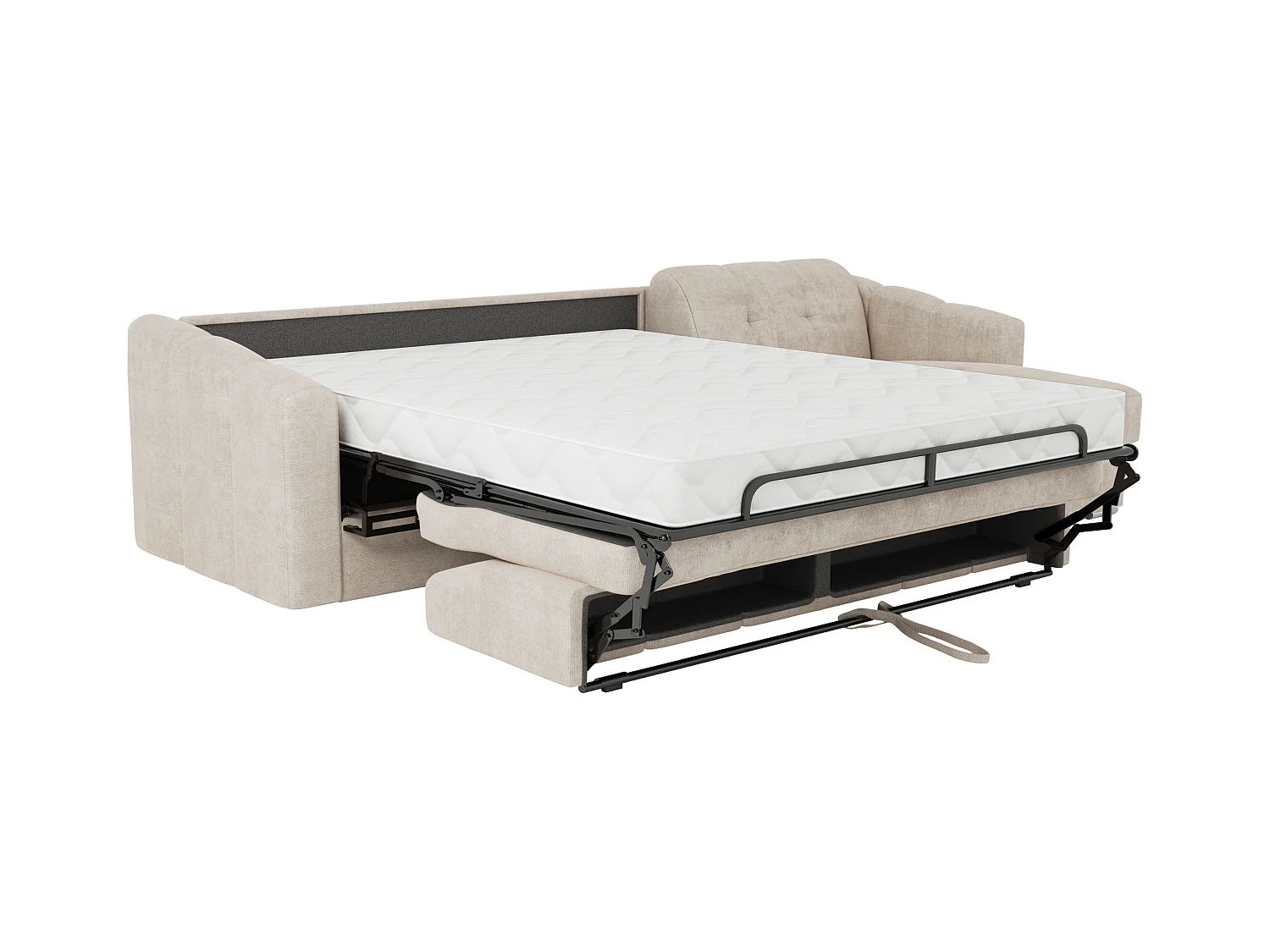 Canapé d'angle convertible et réversible express en tissu texturé beige - Couchage 140 cm - Matelas 22 cm avec mémoire de forme DARIELO