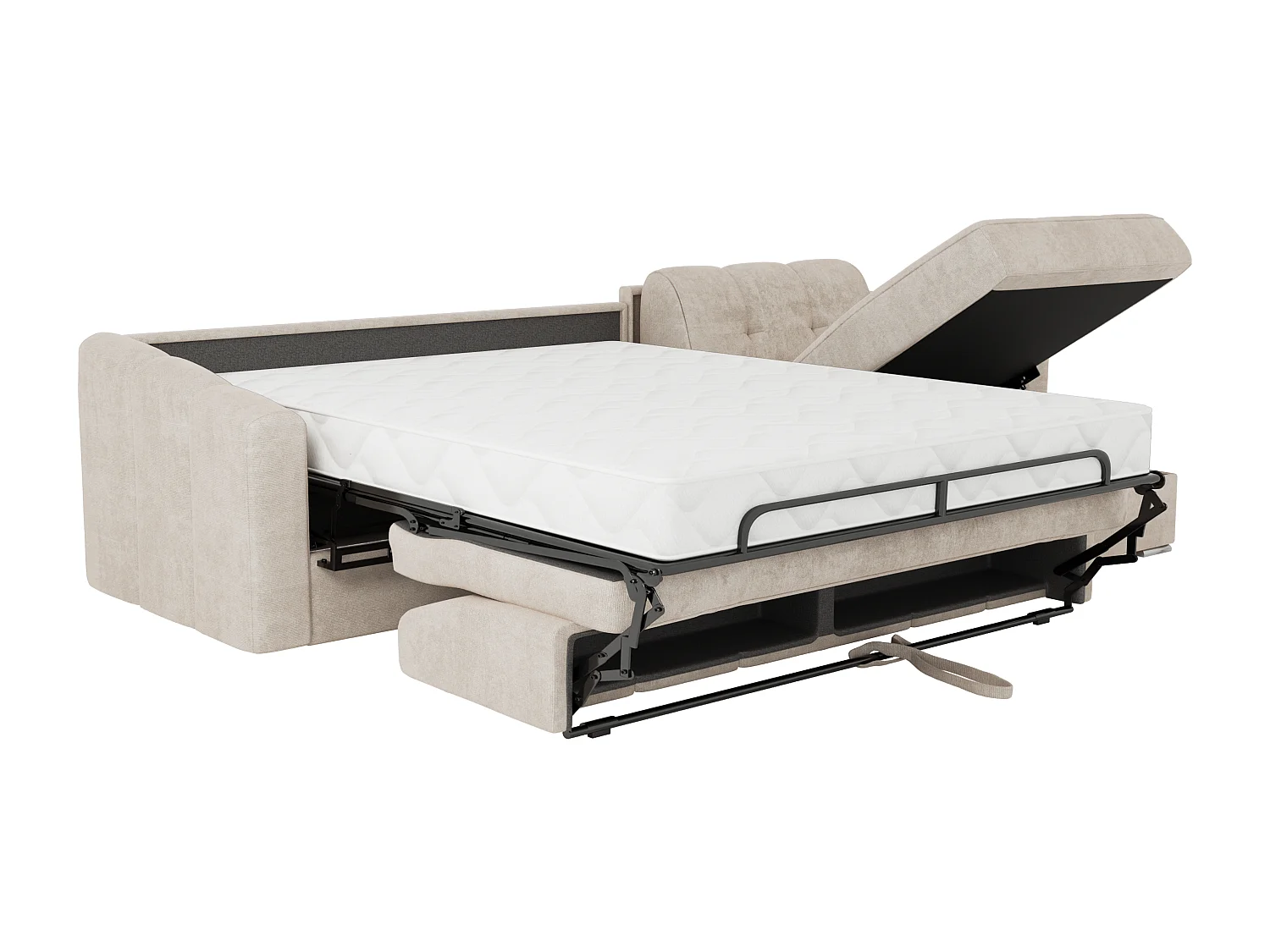 Canapé d'angle convertible et réversible express en tissu texturé beige - Couchage 140 cm - Matelas 22 cm avec mémoire de forme DARIELO