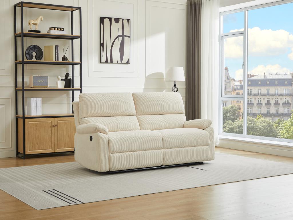 Relaxsofa elektrisch 3-Sitzer - Cord - Beige - LUNANO günstig online kaufen