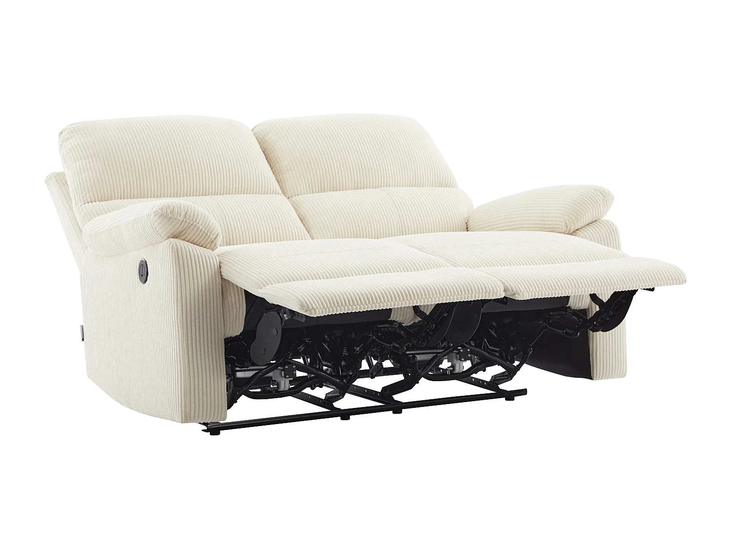 Canapé 2 places relax électrique en velours côtelé beige LUNANO