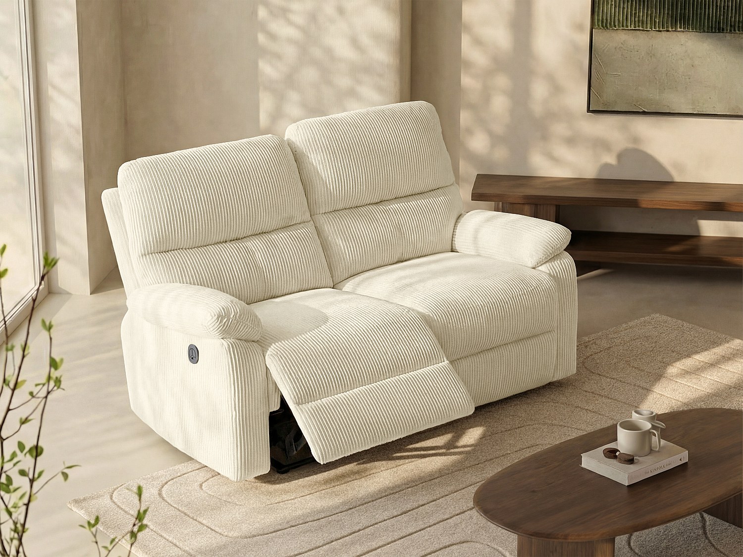 Vente-unique Relaxsofa Elektrisch 2-Sitzer - Cord - Beige - Lunano