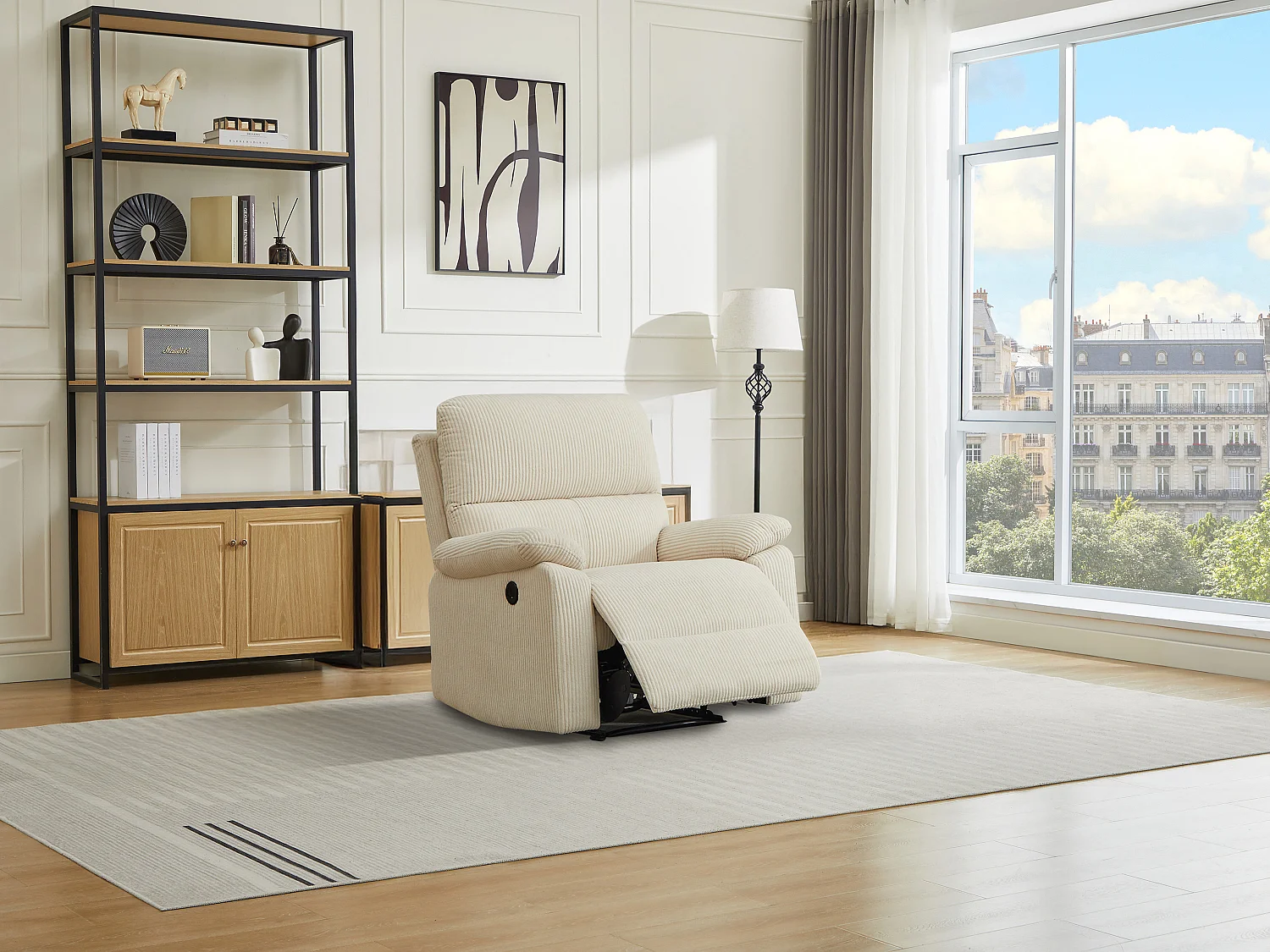 Poltrona relax elettrica in Velluto a coste Beige  - LUNANO