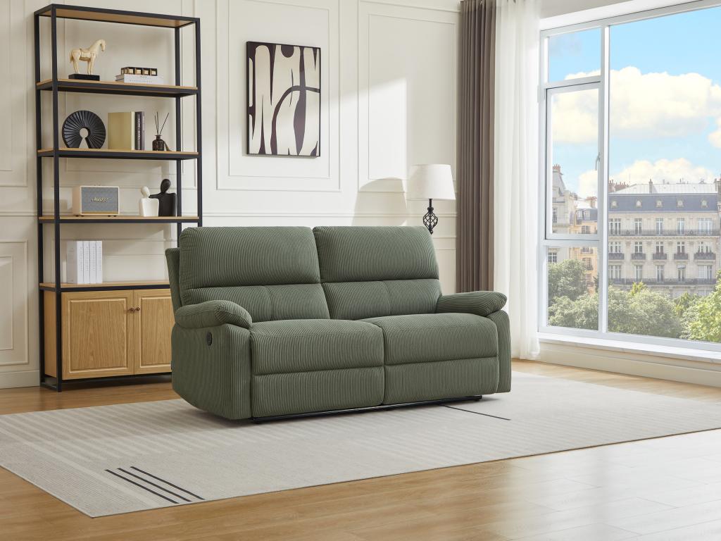 Relaxsofa elektrisch 3-Sitzer - Cord - Grün - LUNANO günstig online kaufen