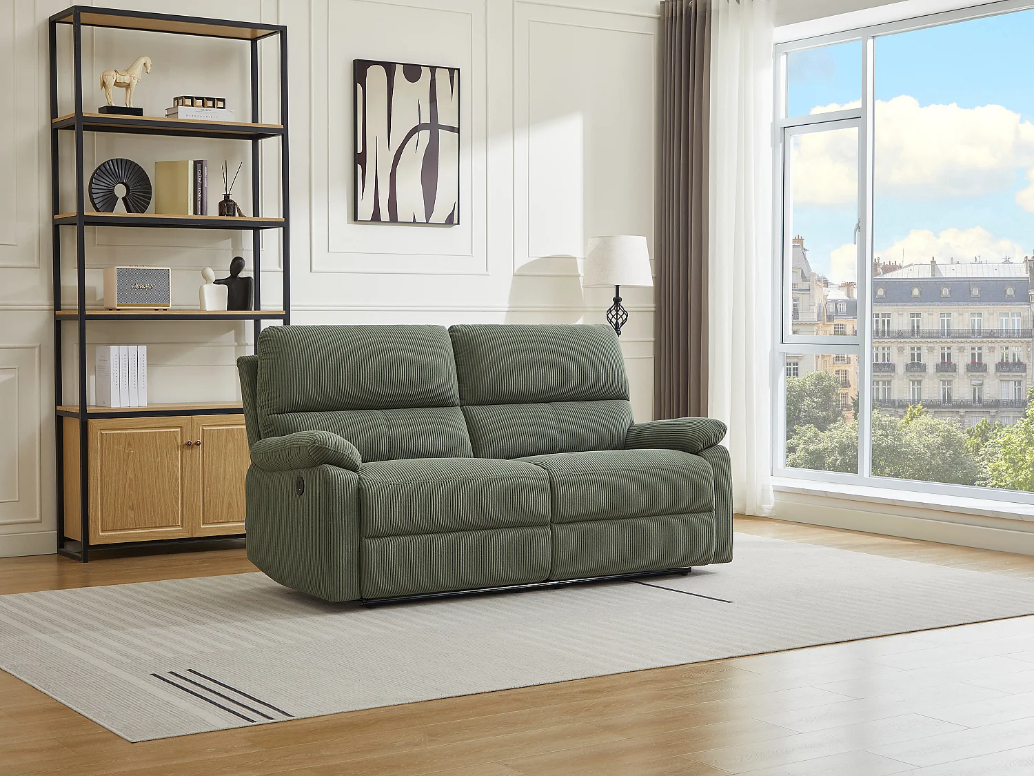 Divano 3 posti relax elettrico in Velluto a coste Verde  - LUNANO