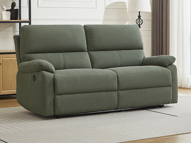 Driezits elektrische relaxbank van fluwelen ribstof in groen LUNANO