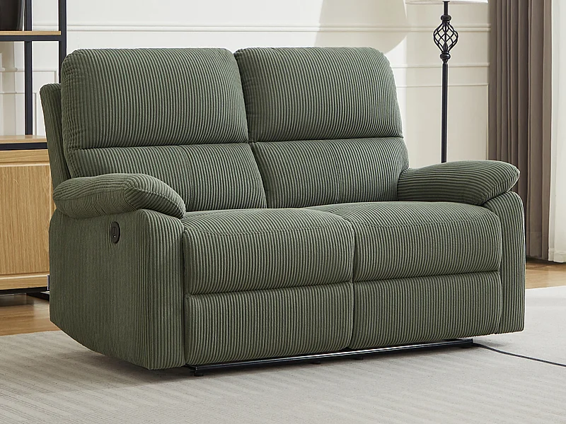 Canapé 2 places relax électrique en velours côtelé vert LUNANO