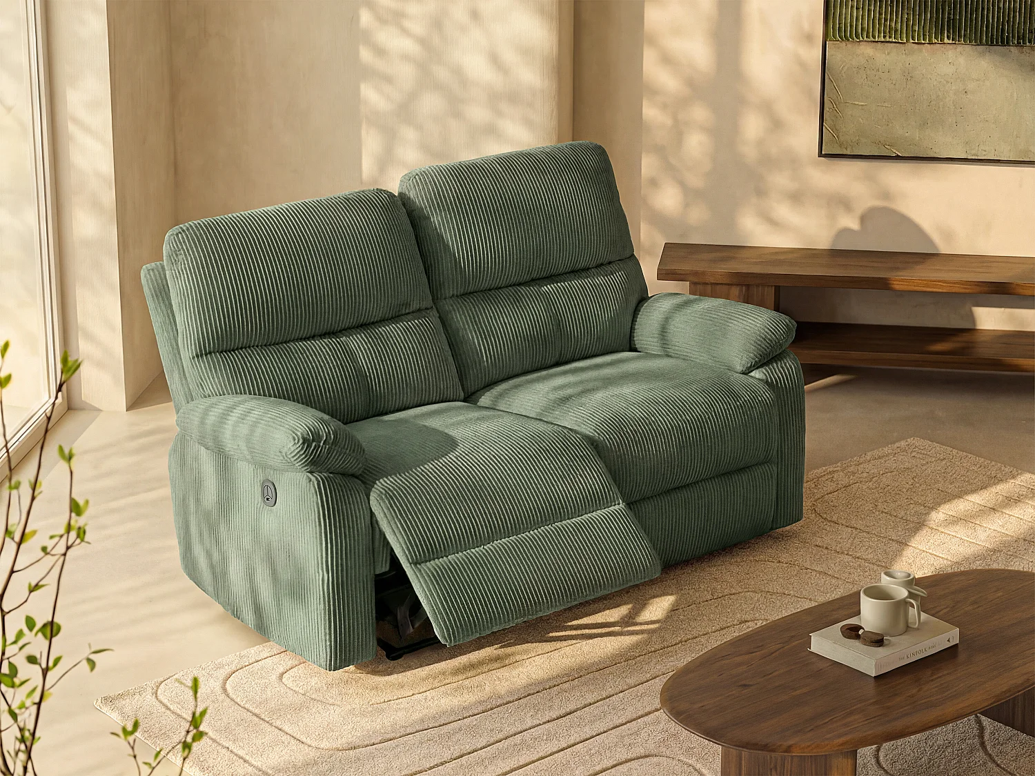Relaxsofa elektrisch 2-Sitzer - Cord - Grün - LUNANO