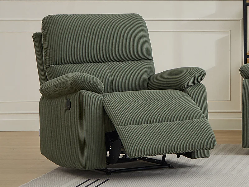 Elektrische relaxfauteuil van groen ribfluweel  LUNANO