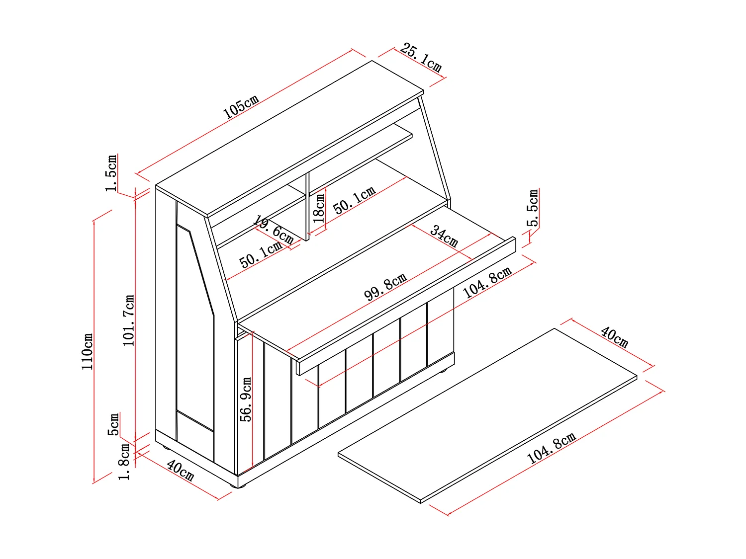 Sekretær - MDF - Farge: Hvit og naturlig - DUTASI