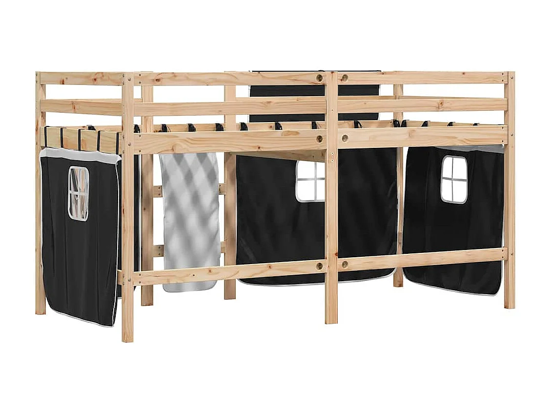 Lit mezzanine enfants avec rideaux sans matelas 90x190 cm