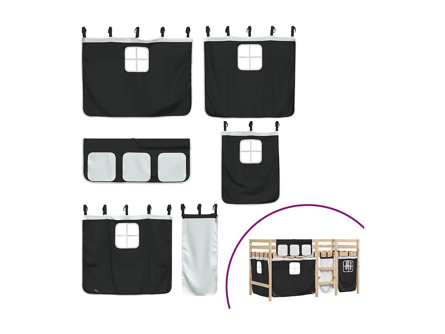 Lit mezzanine enfants avec rideaux sans matelas 90x190 cm