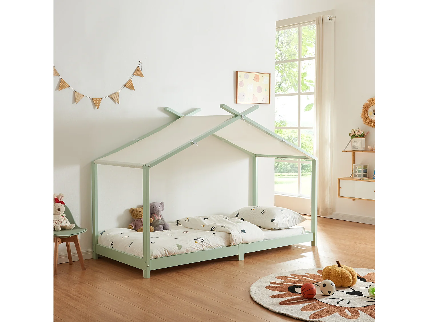 Lit enfant Brome bois de pin 90 x 200 cm vert menthe blanc [en.casa]