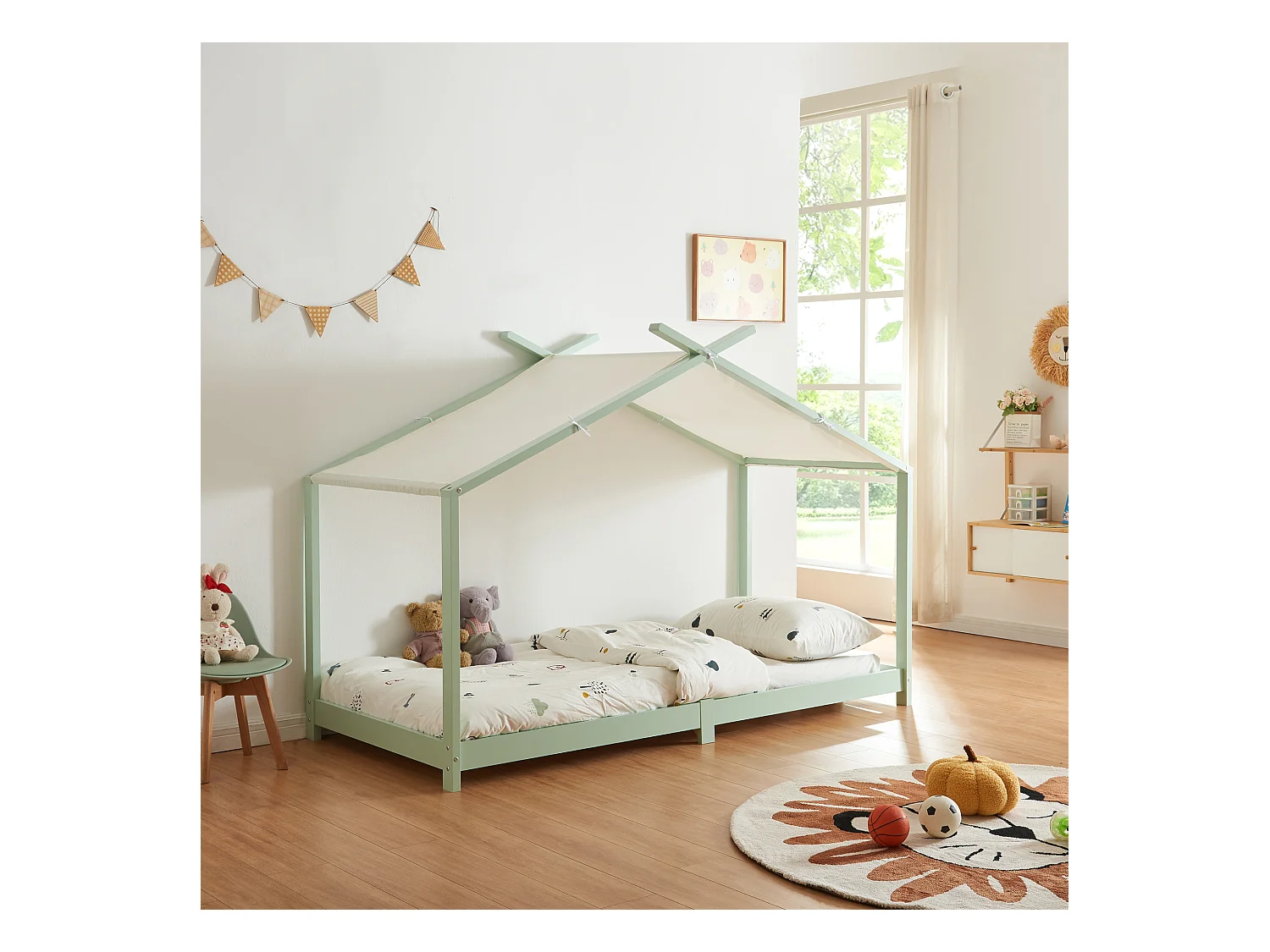 Lit enfant Brome bois de pin 90 x 200 cm vert menthe blanc [en.casa]