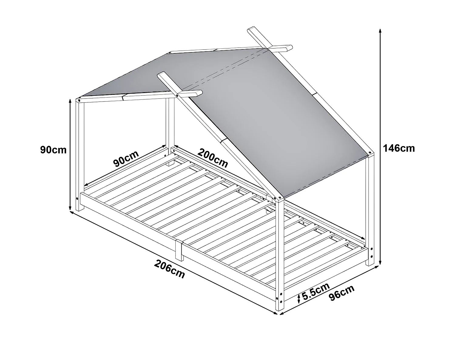 Lit enfant Brome bois de pin 90 x 200 cm blanc [en.casa]