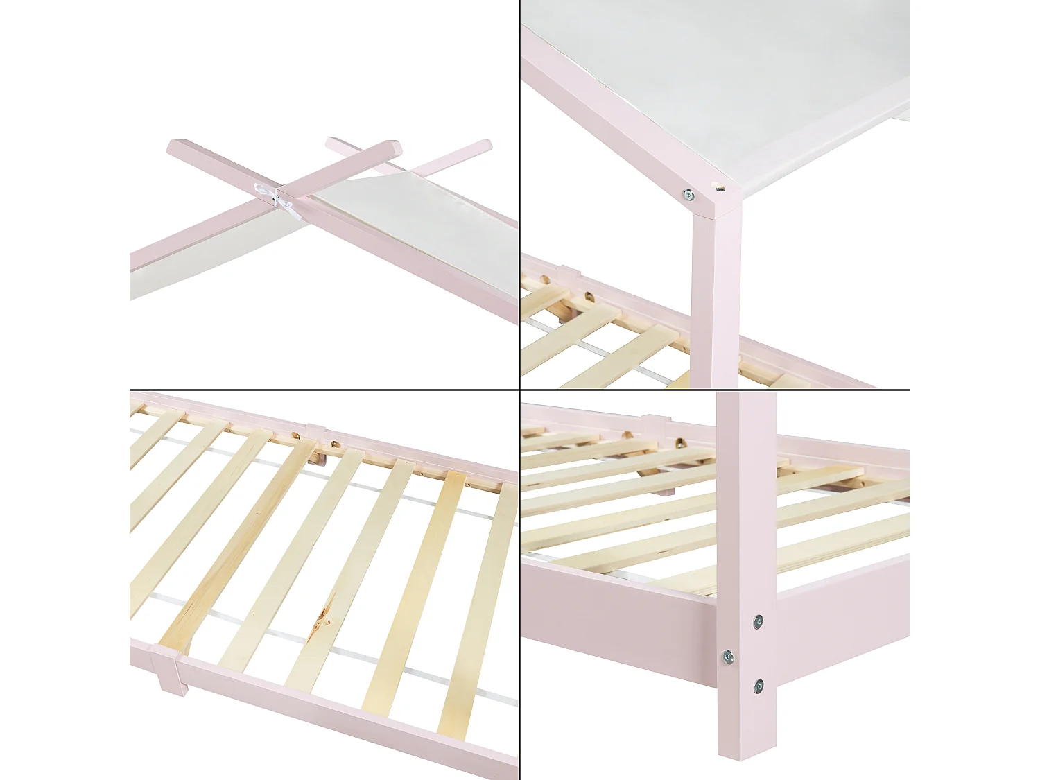 Lit enfant Brome bois de pin 90 x 200 cm rose blanc [en.casa]