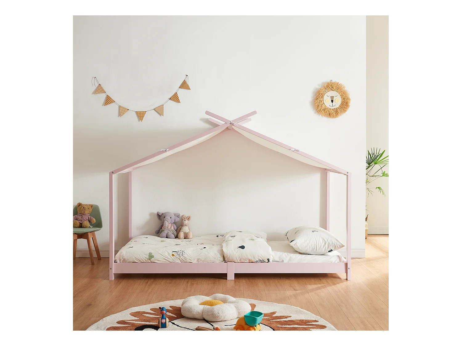 Lit enfant Brome bois de pin 90 x 200 cm rose blanc [en.casa]