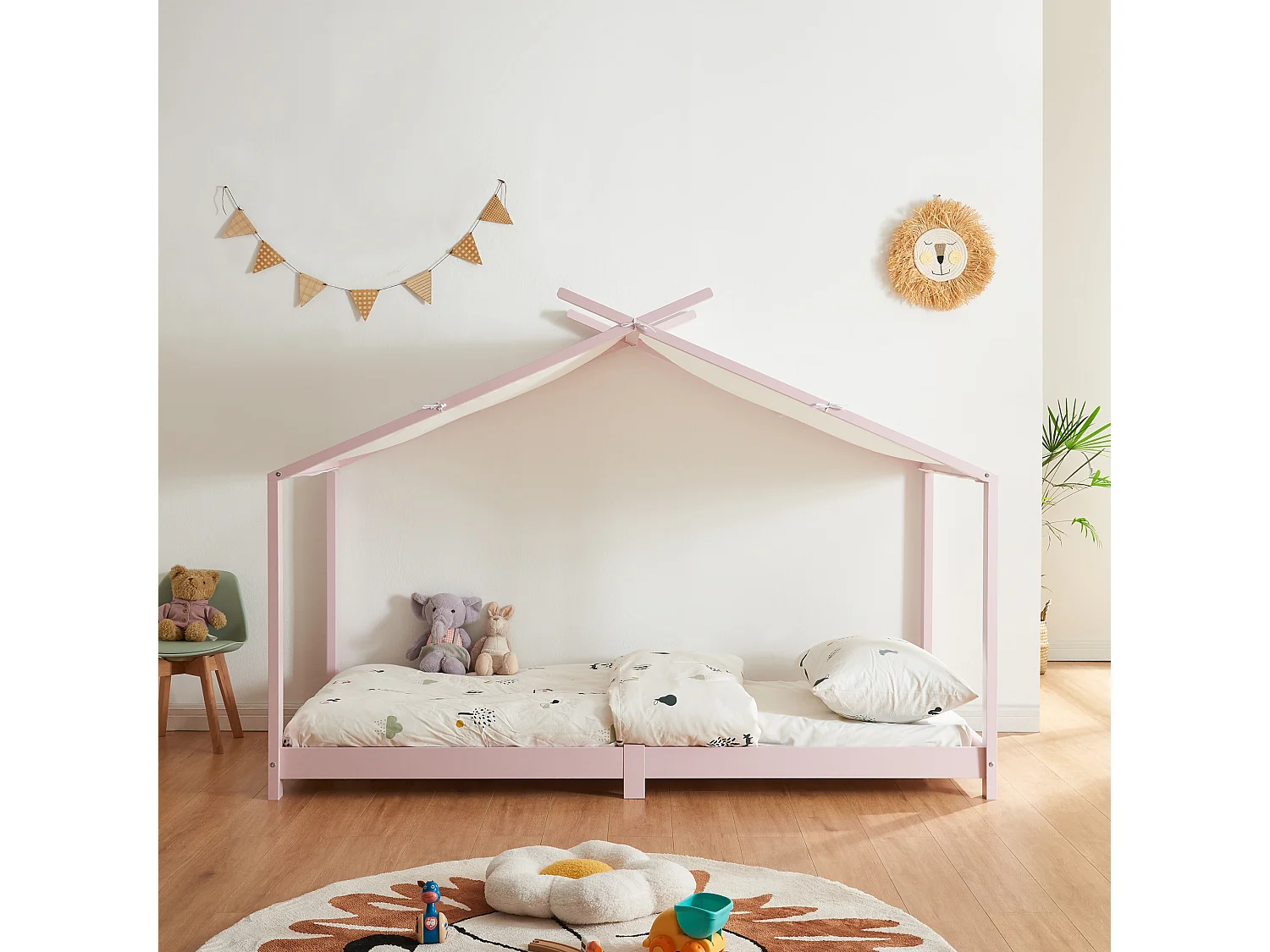 Lit enfant Brome bois de pin 90 x 200 cm rose blanc [en.casa]