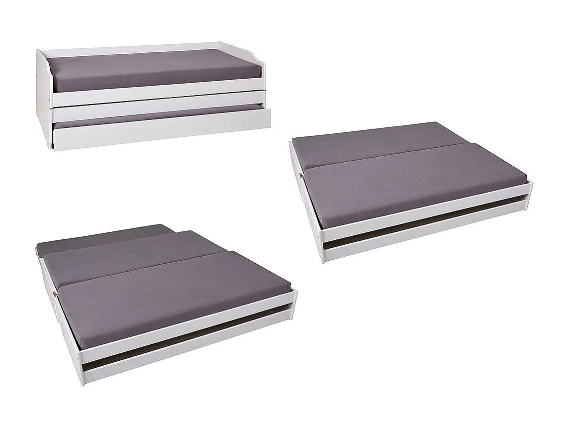 Lotved Bett 90x200 cm, 3 Schlafplätze, weiss.