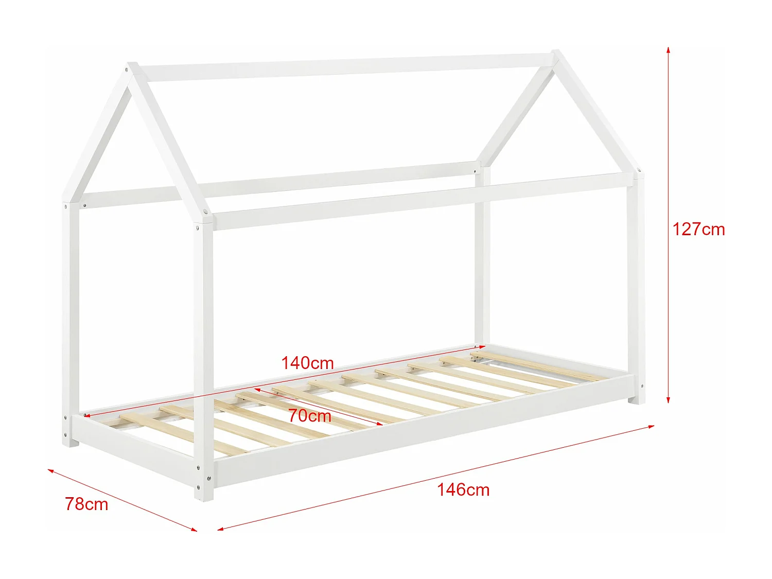 Lit pour enfant en bois blanche 146 x 78 x 127 cm 03_0005540