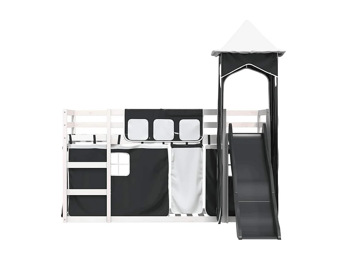 Lit superposé sans matelas avec toboggan blanc noir 90x200 cm