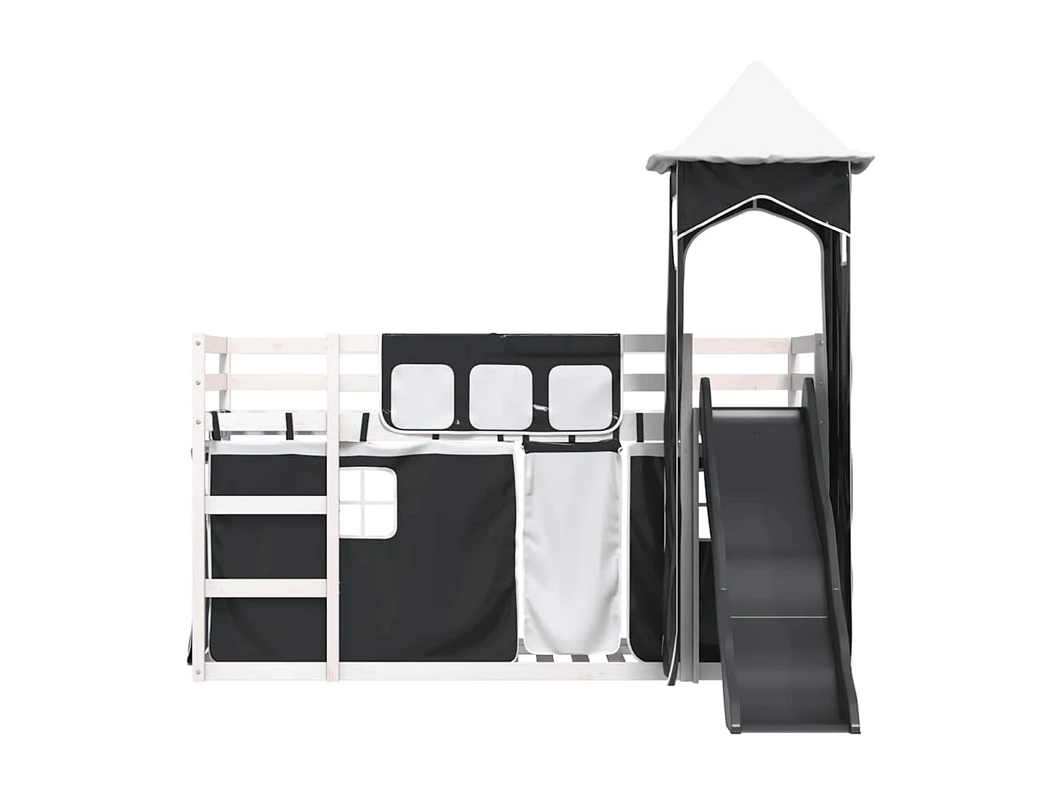 Lit superposé sans matelas avec toboggan blanc noir 90x200 cm