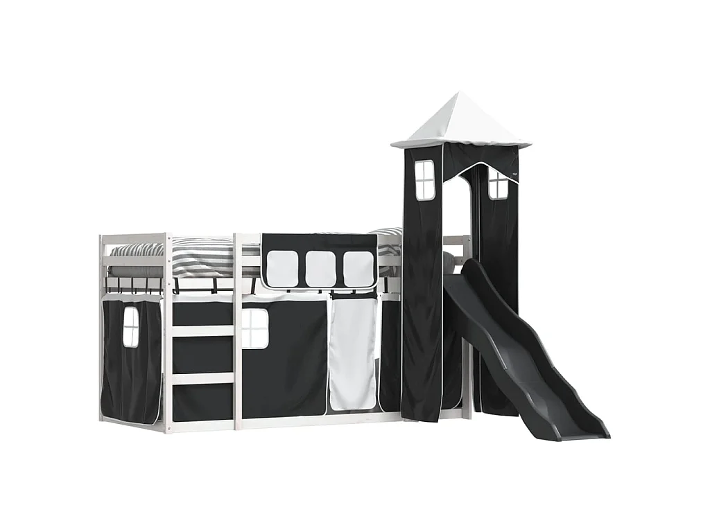 Litera con tobogán y cortinas blanco y negro 90x200 cm
