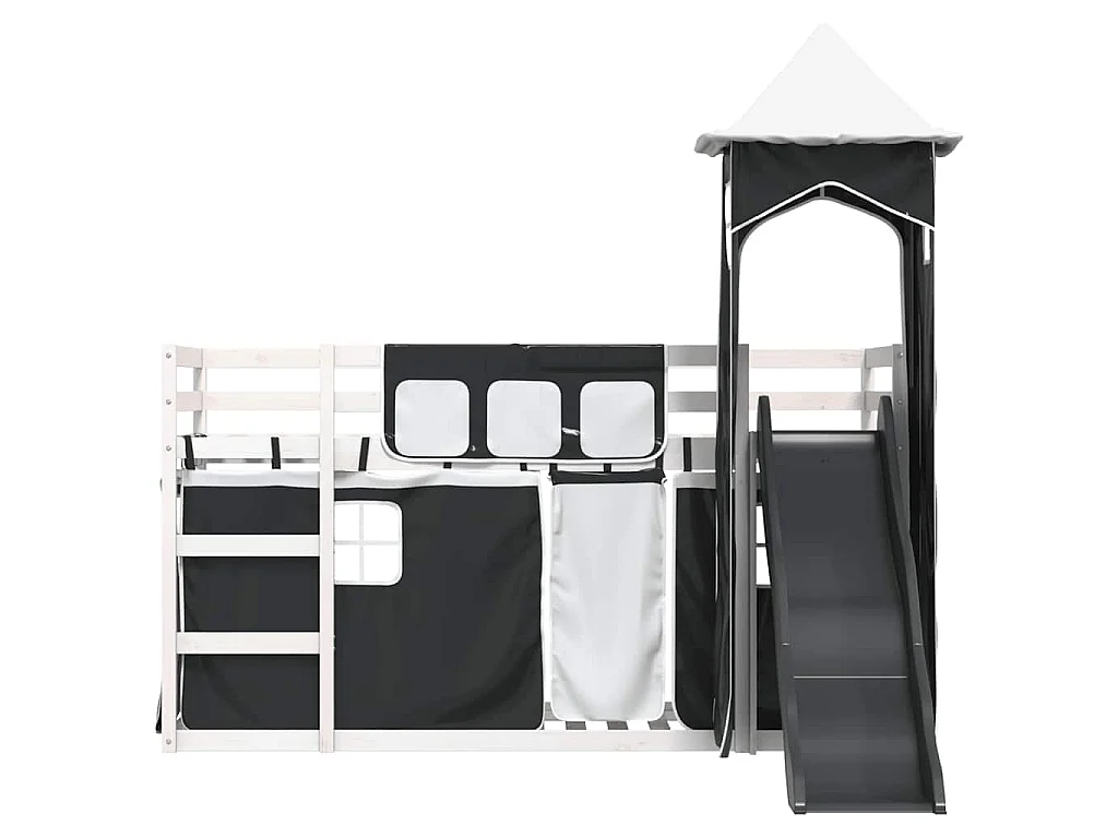 Litera con tobogán y cortinas blanco y negro 90x200 cm