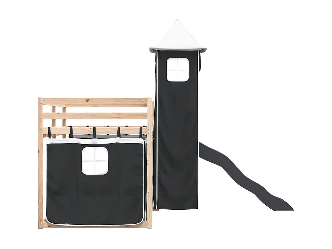 Lit superposé sans matelas avec toboggan blanc noir 90x200 cm