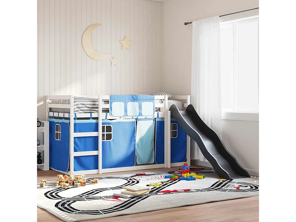 Lit superposé sans matelas avec toboggan et rideaux 90x200 cm