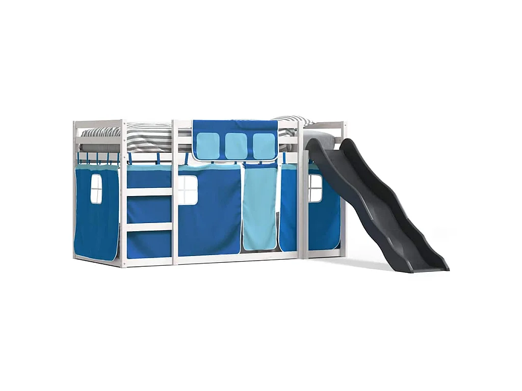 Lit superposé sans matelas avec toboggan et rideaux 90x200 cm