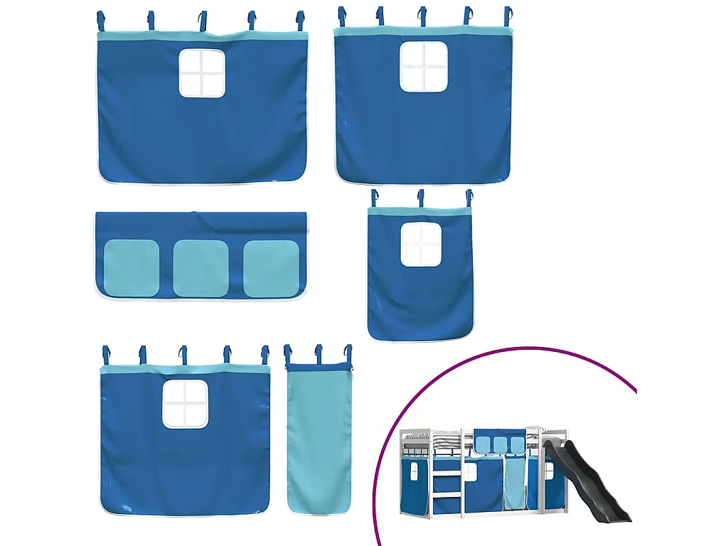 Lit superposé sans matelas avec toboggan et rideaux 90x200 cm