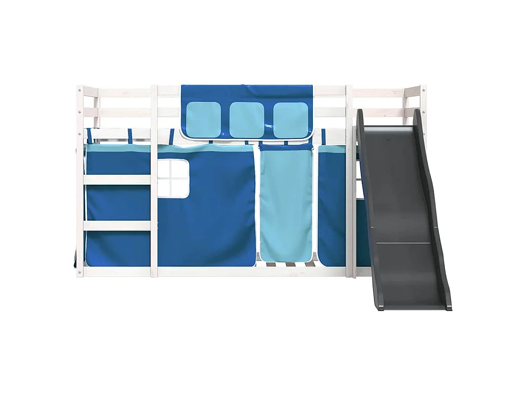 Lit superposé sans matelas avec toboggan et rideaux 90x200 cm