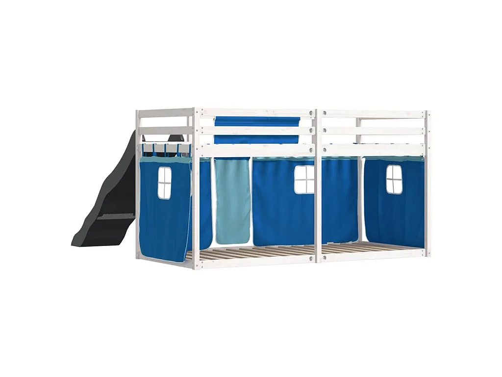Lit superposé sans matelas avec toboggan et rideaux 90x200 cm
