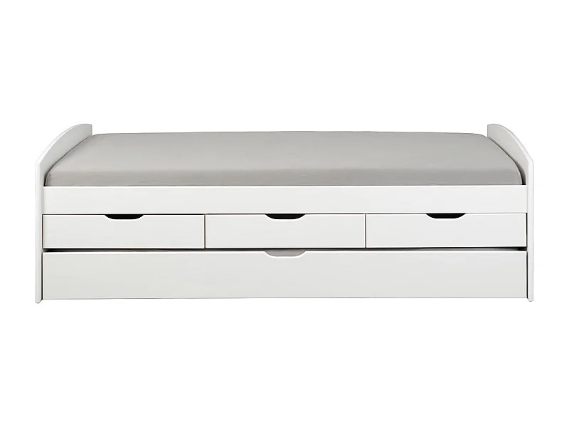 Riewo Bett 90x200 cm mit 1 Ausziehbett, weiss.