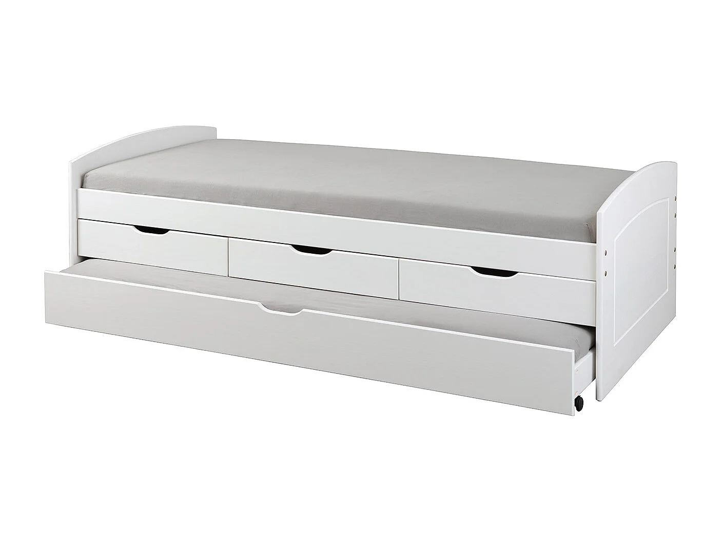 Riewo Bett 90x200 cm mit 1 Ausziehbett, weiss.