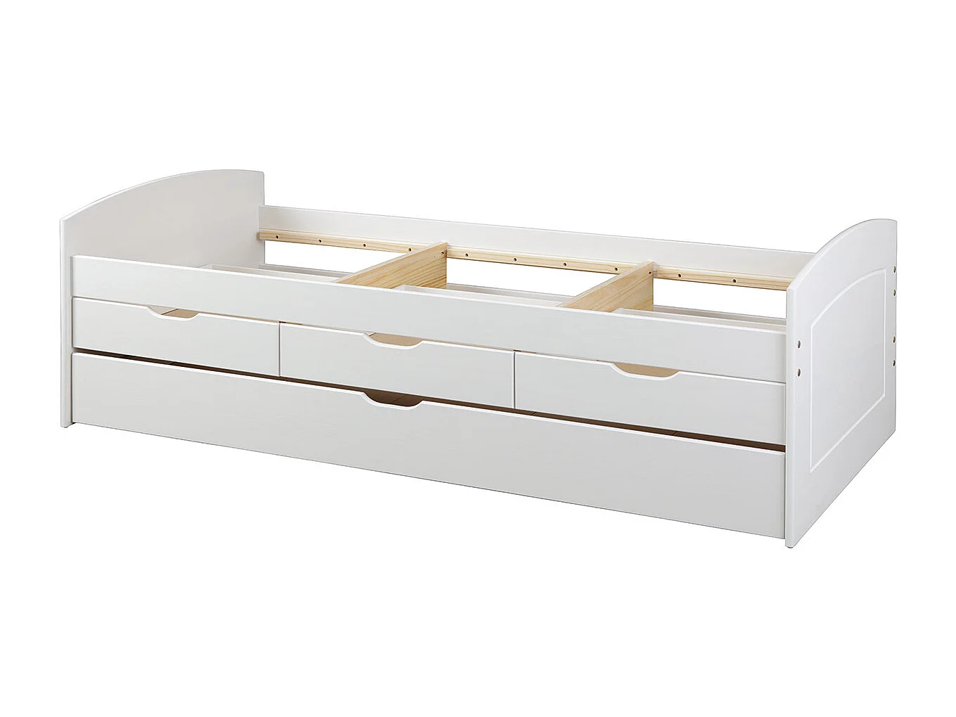 Riewo Bett 90x200 cm mit 1 Ausziehbett, weiss.