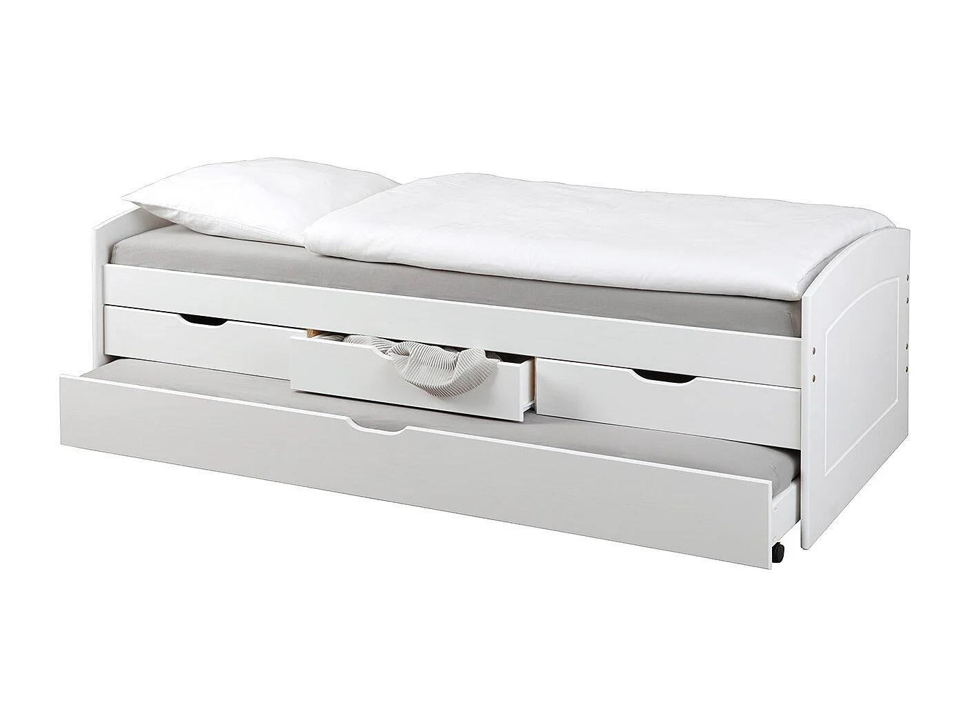 Riewo Bett 90x200 cm mit 1 Ausziehbett, weiss.