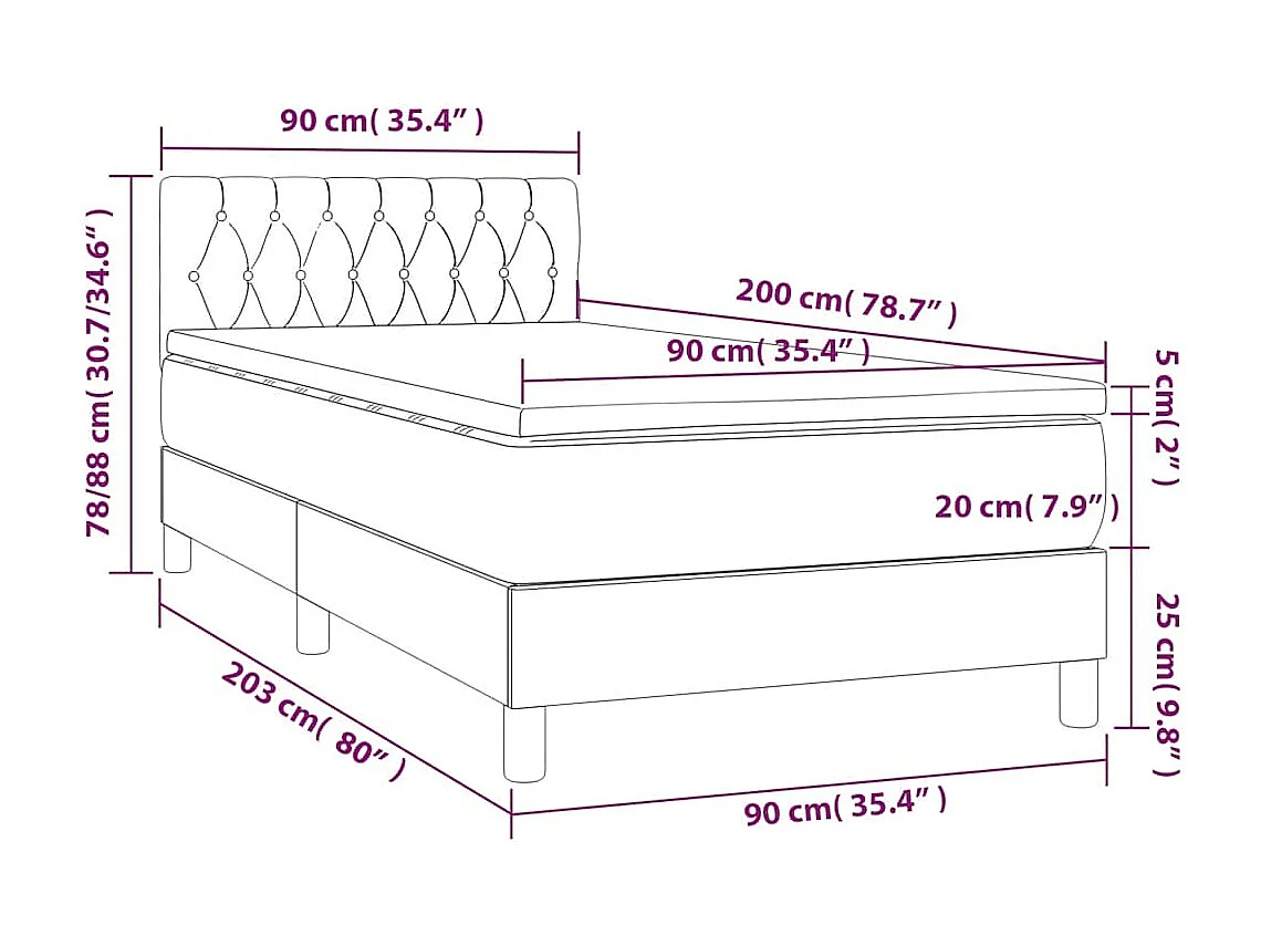 Giroletto a Molle con Materasso Blu Scuro 90x200 cm in Velluto