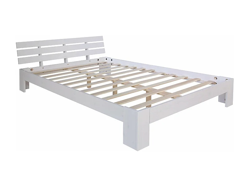 Lit double 2 personnes bois blanche 204 x 144 x 66 cm LIT06147