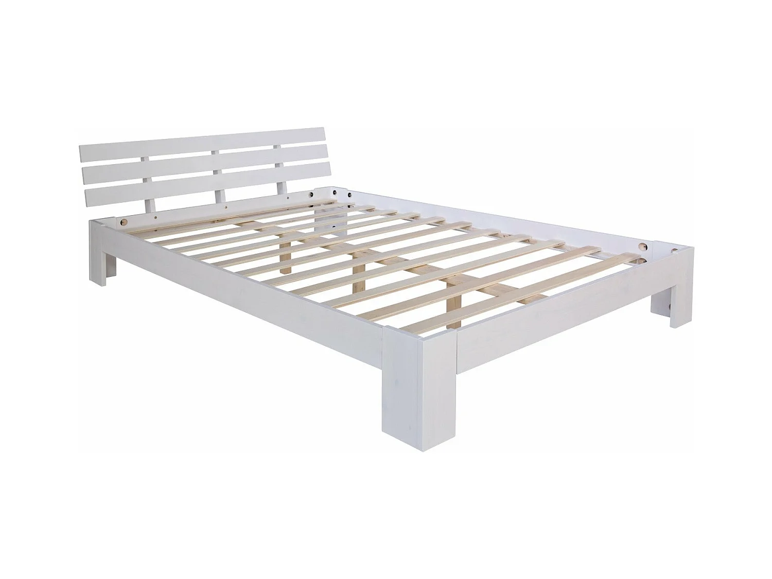 Lit double 2 personnes bois blanche 204 x 144 x 66 cm LIT06147