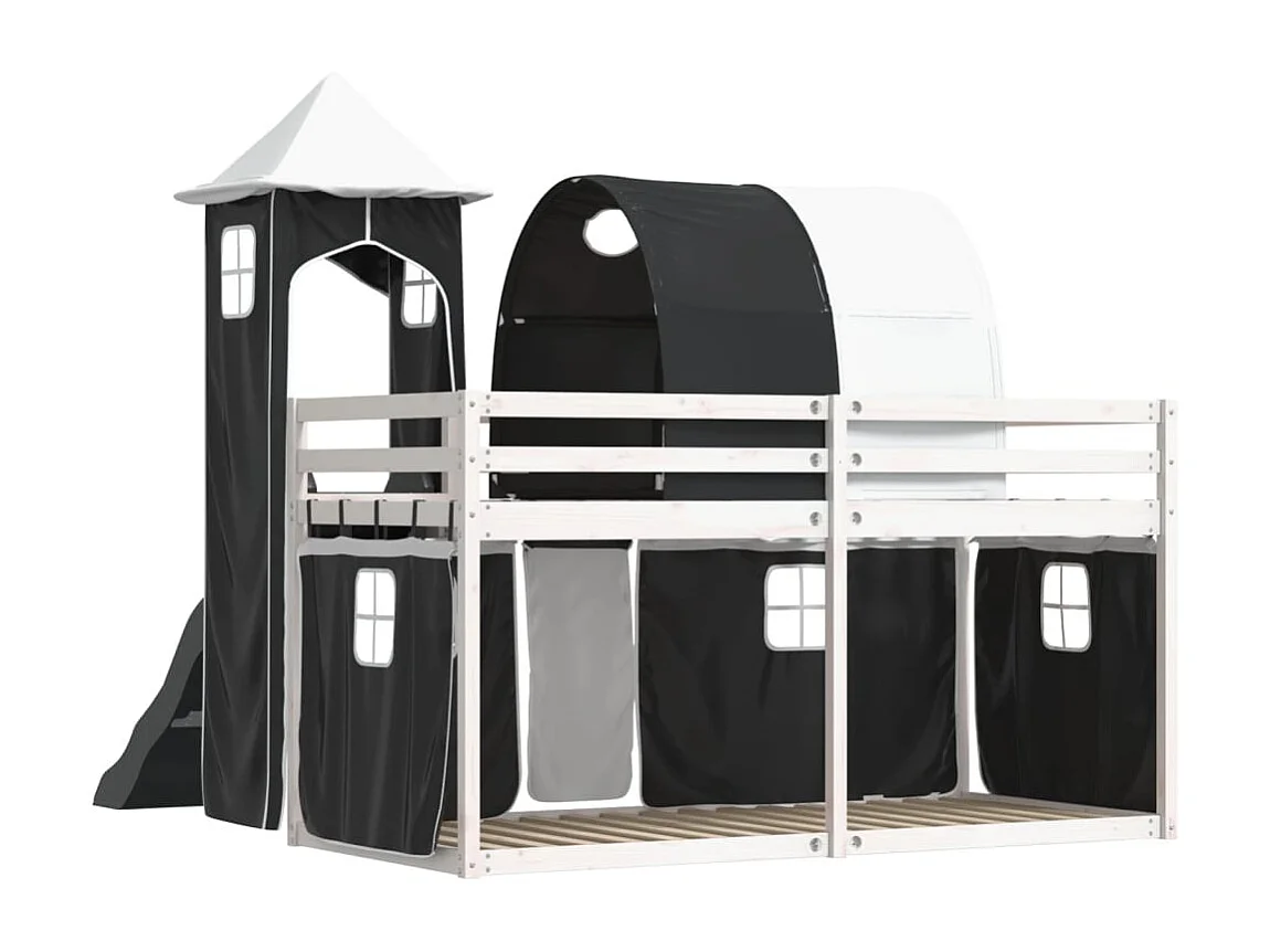 Beliche com escorrega e cortinas 90x200 cm branco e preto