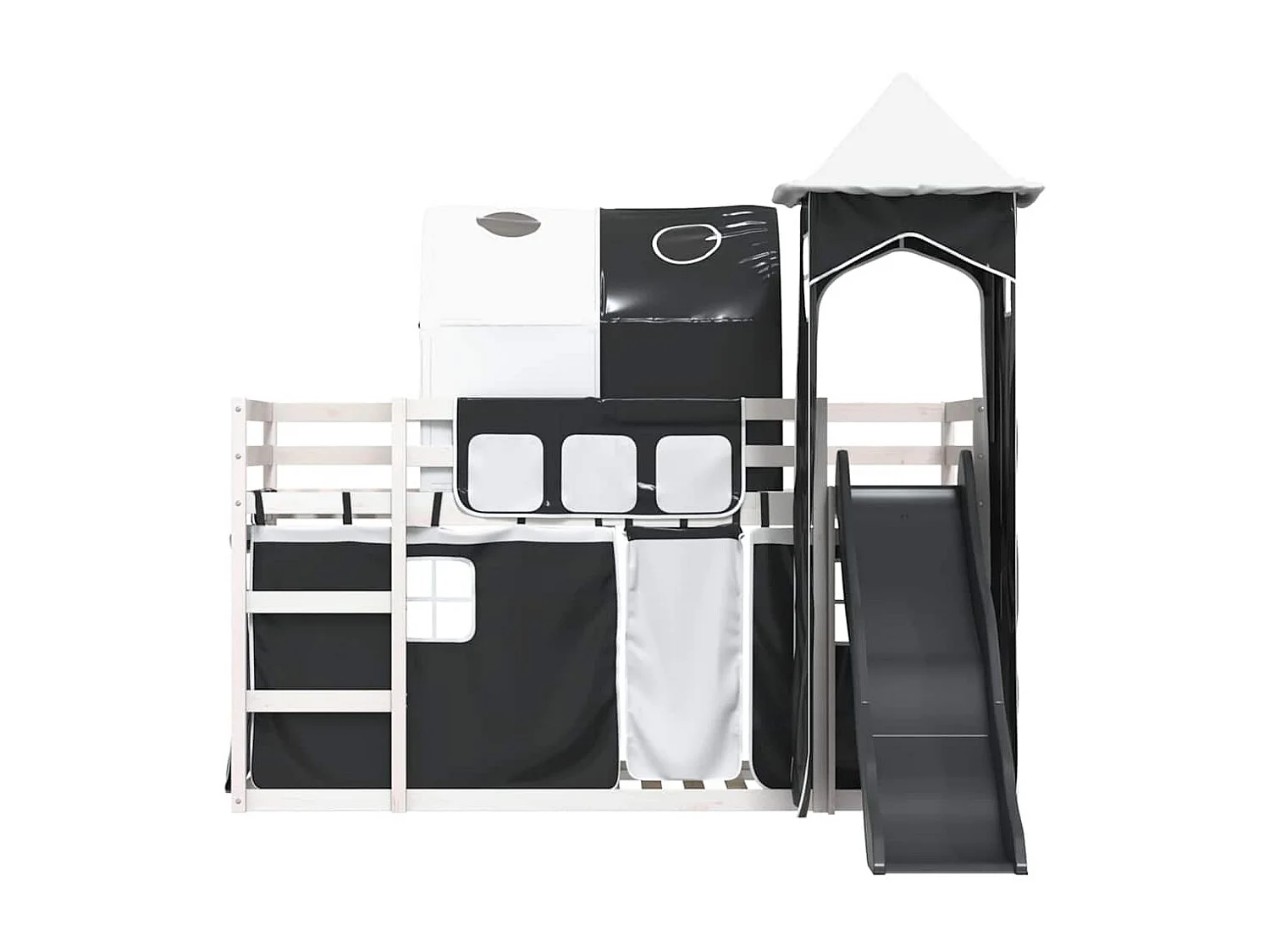 Lit superposé sans matelas avec toboggan blanc noir 90x200 cm