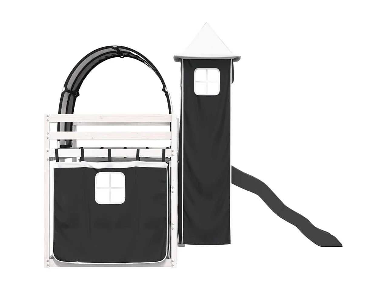 Lit superposé sans matelas avec toboggan blanc noir 90x200 cm