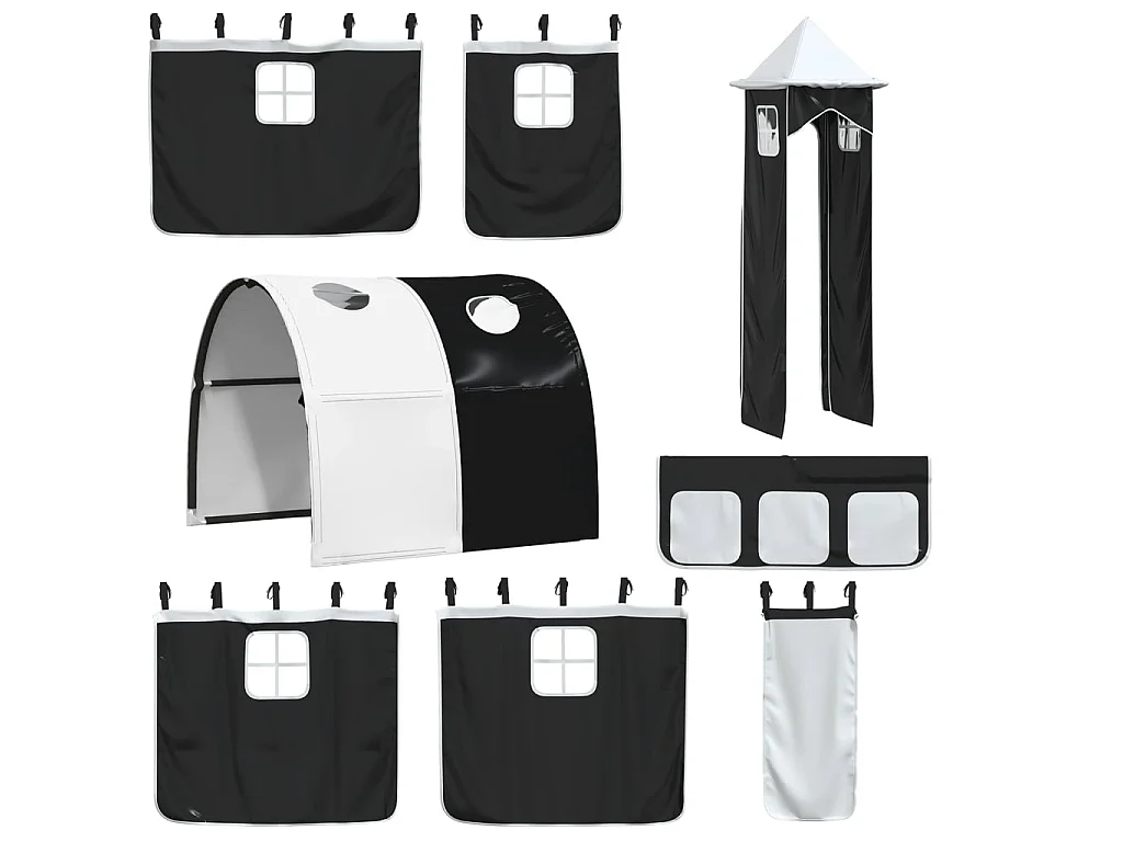 Lit superposé sans matelas avec toboggan blanc noir 90x200 cm
